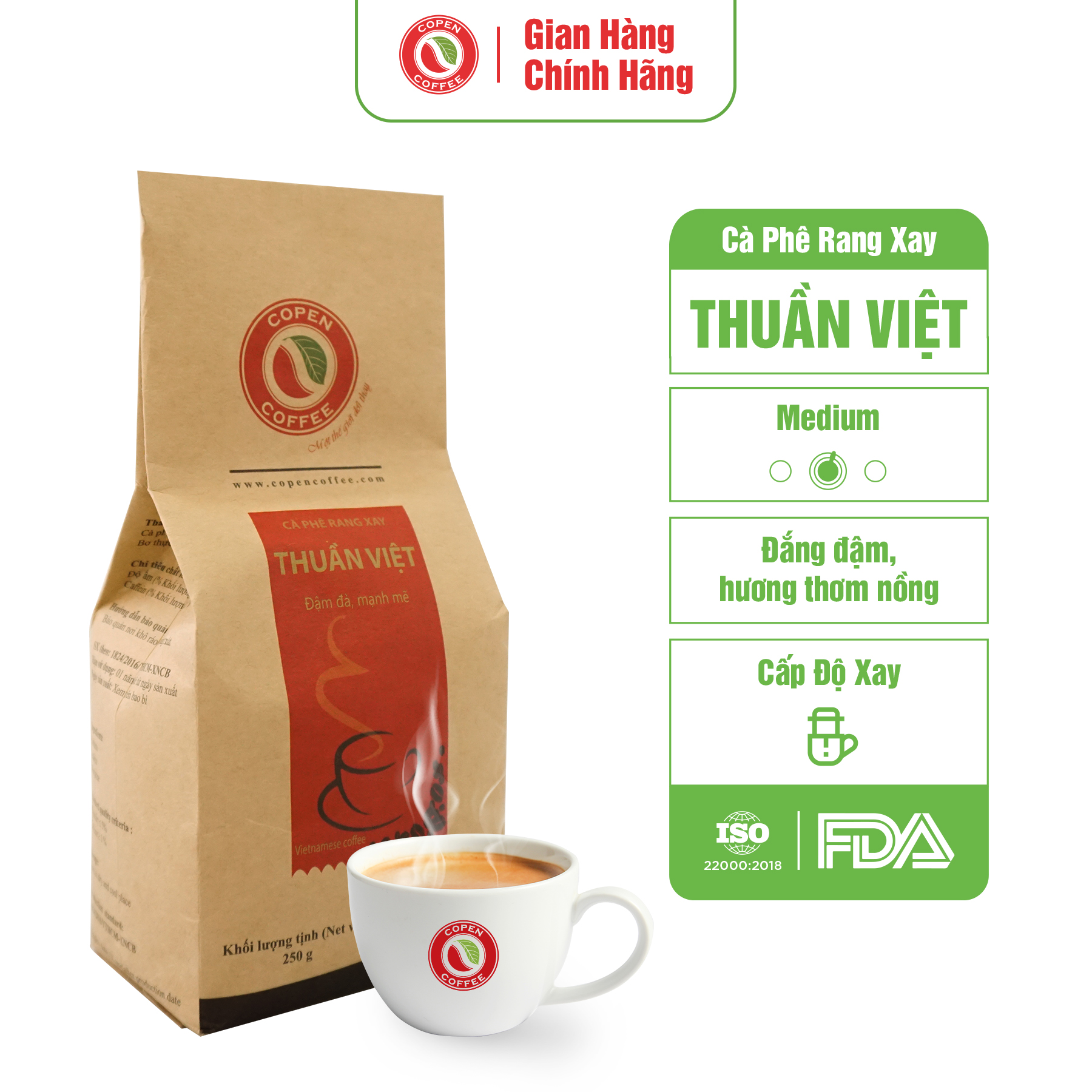 Cà phê rang xay Copen coffee Thuần việt 250g