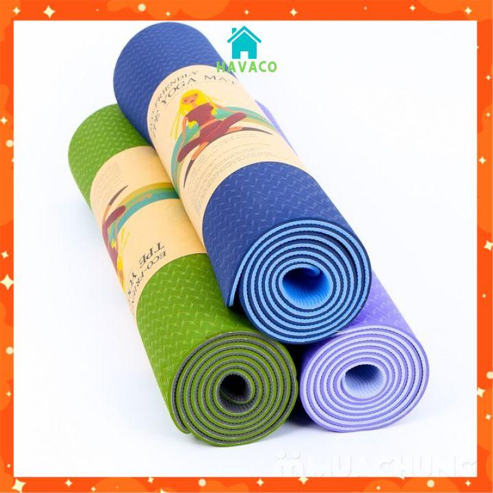 Thảm yoga chống trượt định tuyến cao cấp mat gym thể dục tại nhà TPE cao su chống trơn trượt 2 lớp 6mm VD1