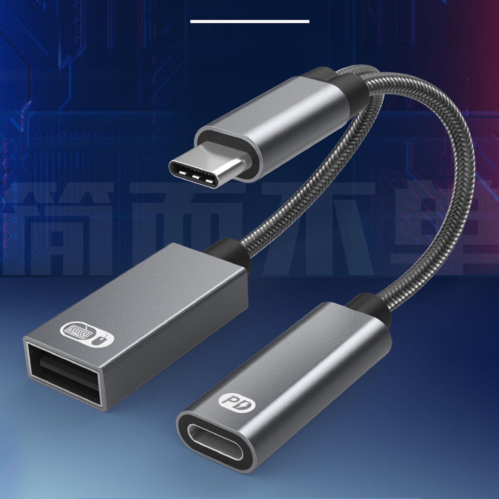 USB C OTG Adapter with Fast Charging PD 60W 2 in 1 Usb-C Splitter for Smartphone