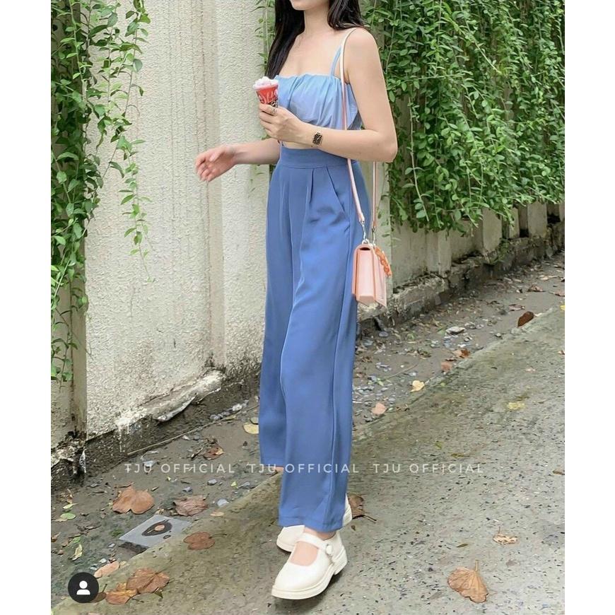 Set quần ống rộng kèm áo nhún thun hai dây sexy dễ thương