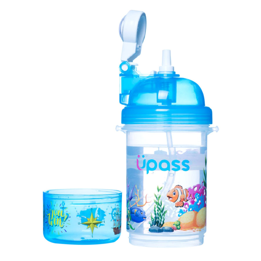 Bình Nước Nắp Bật Có Khay Đựng Kẹo Upass UP0826Y - Xanh (400ml)