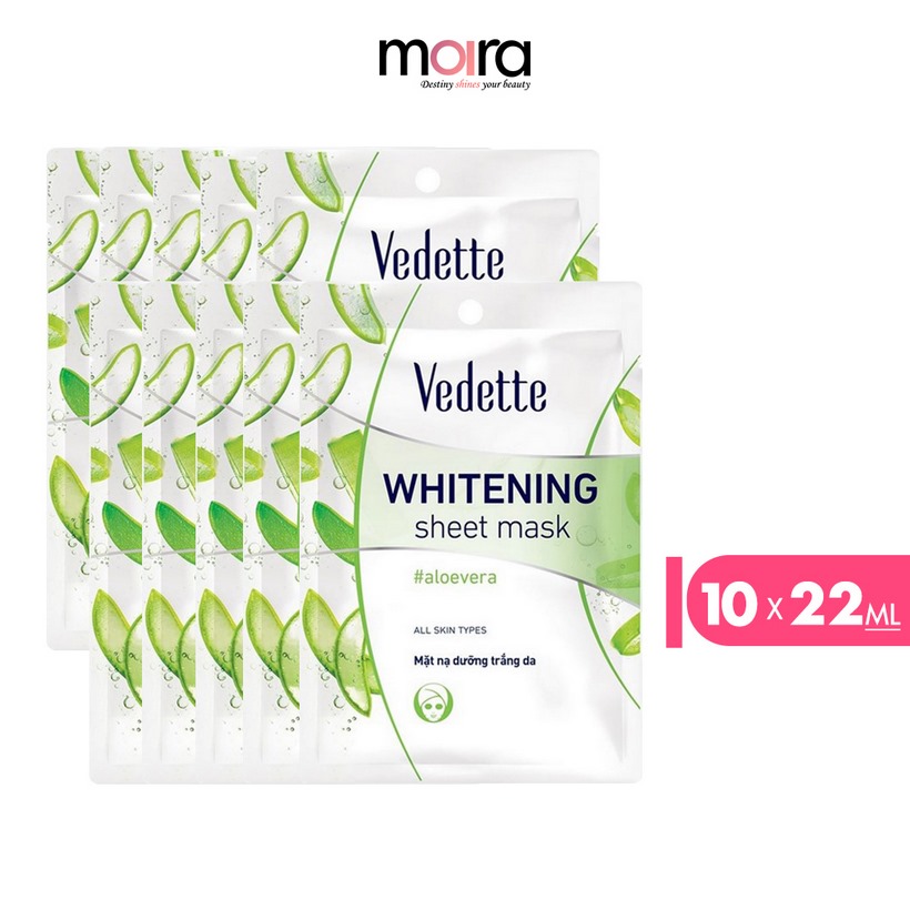 Combo 10 Mặt nạ giấy dưỡng trắng da nha đam Vedette 22ml