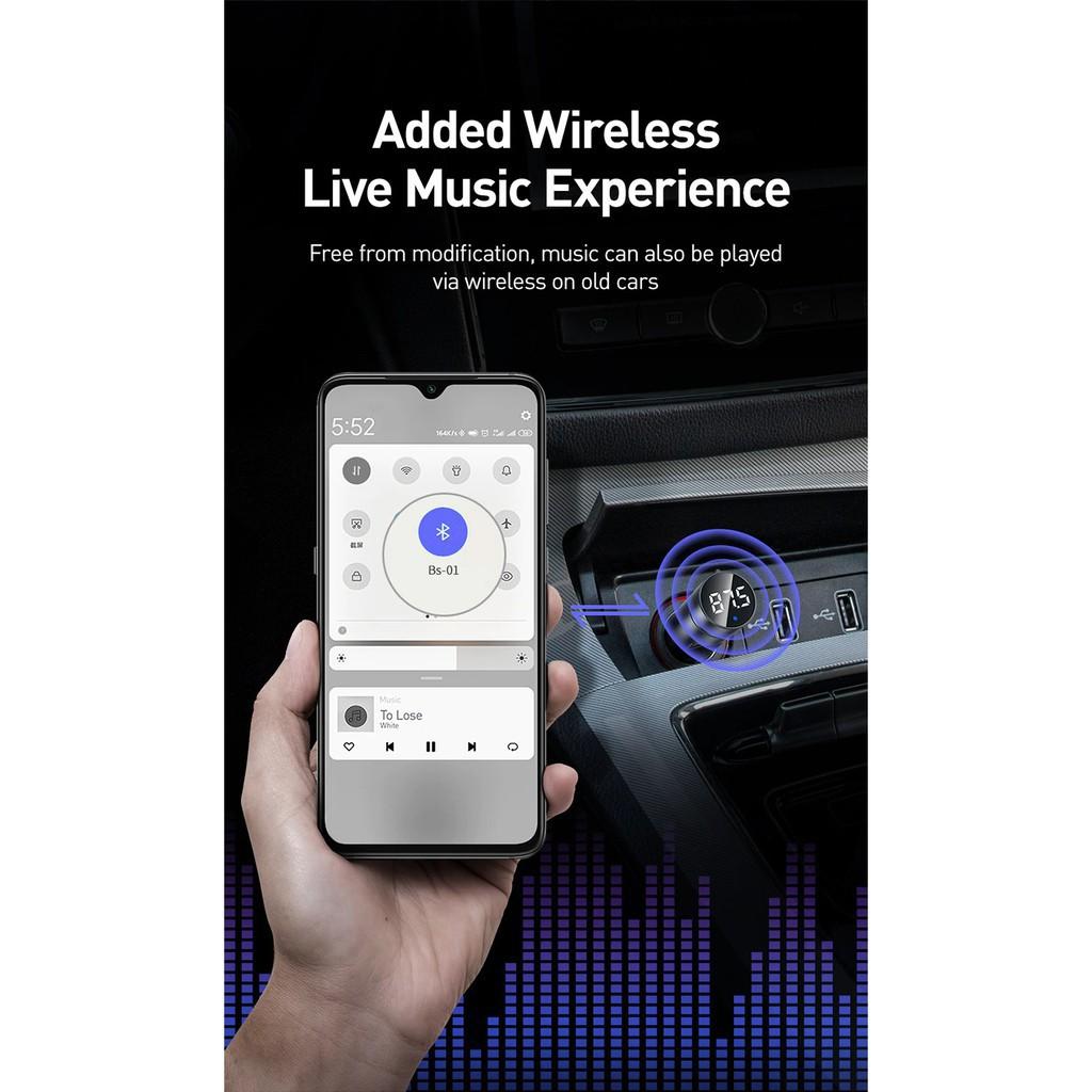 Tẩu sạc nhanh 3.1A kèm chức năng phát MP3 tích hợp khe cắm usb chơi nhạc cho xe hơi - Baseus BS-01 -Hàng Chính Hãng