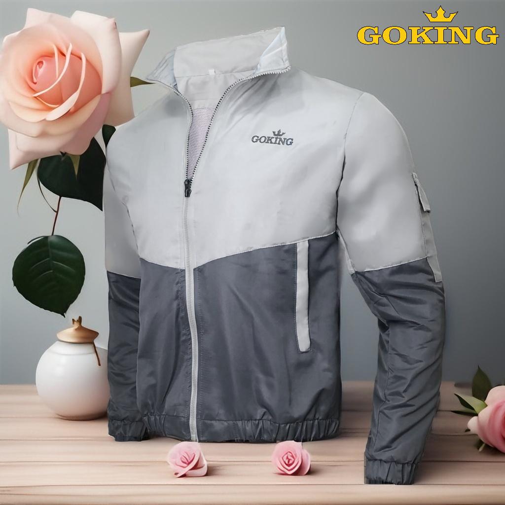 Áo Khoác Gió Nam Nữ Goking, Ngoài Vải Dù, Trong Lót Lưới. 3 Túi Tiện Dụng. Mã Akg.goking4 - Xám - Xl