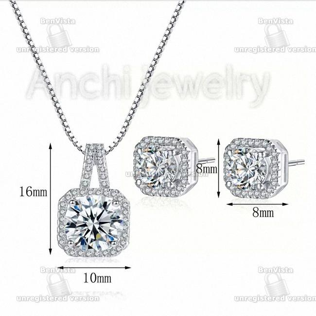 Bộ dây chuyền - bông tai nữ bạc 925 đính đá thời trang Hàn Quốc, Anchi jewelry