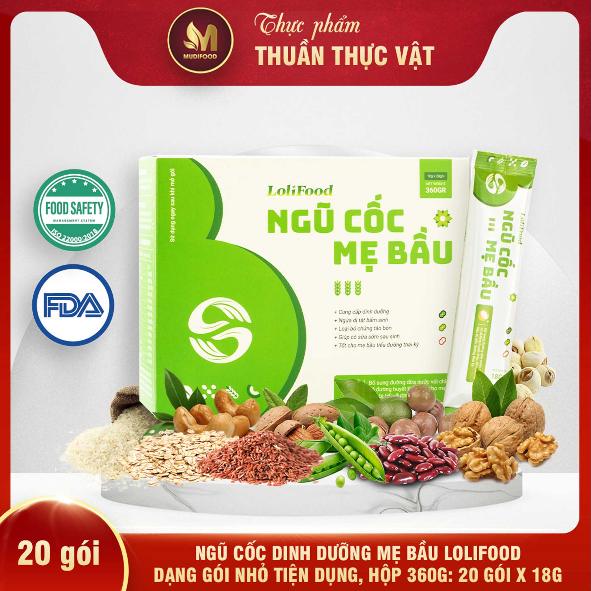 Ngũ Cốc Dinh Dưỡng Mẹ Bầu Lolifood  360g - Hỗ Trợ Tiêu Hóa, Phòng Bệnh Tiểu Đường Thai Kỳ, Ổn Định Đường Huyết, Loại Bỏ Chứng Táo Bón, Hàm Lượng Axit Folic Cao, Ngăn Ngừa Dị Tật Bẩm Sinh Thai Nhi, Giúp Mẹ Có Sữa Non Sớm Khi Sinh