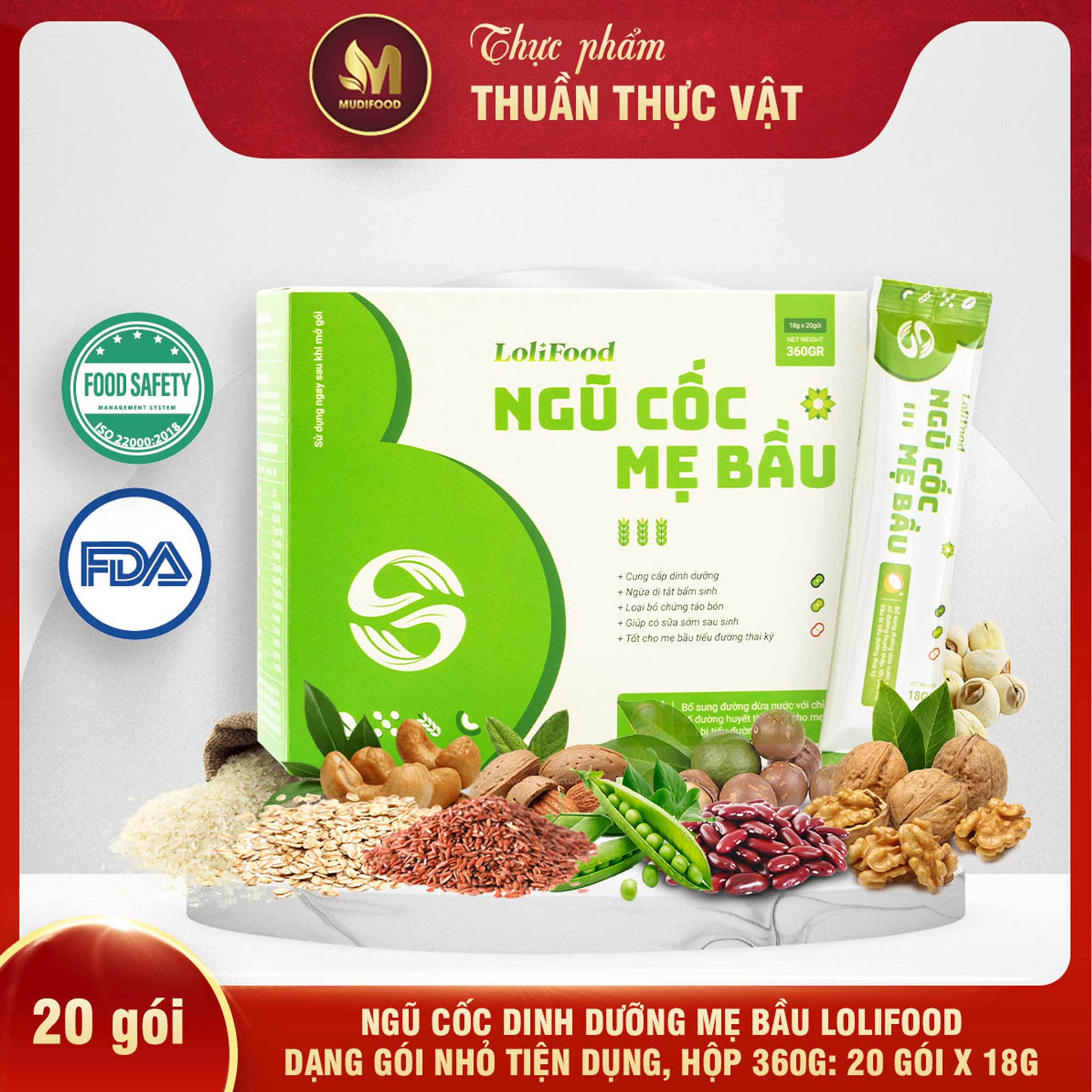 Ngũ Cốc Dinh Dưỡng Mẹ Bầu Lolifood (Gói Tiện Dụng) 360g - Hỗ Trợ Tiêu Hóa, Phòng Bệnh Tiểu Đường Thai Kỳ, Ổn Định Đường Huyết, Loại Bỏ Chứng Táo Bón, Hàm Lượng Axit Folic Cao, Ngăn Ngừa Dị Tật Bẩm Sinh Thai Nhi, Giúp Mẹ Có Sữa Non Sớm Khi Sinh