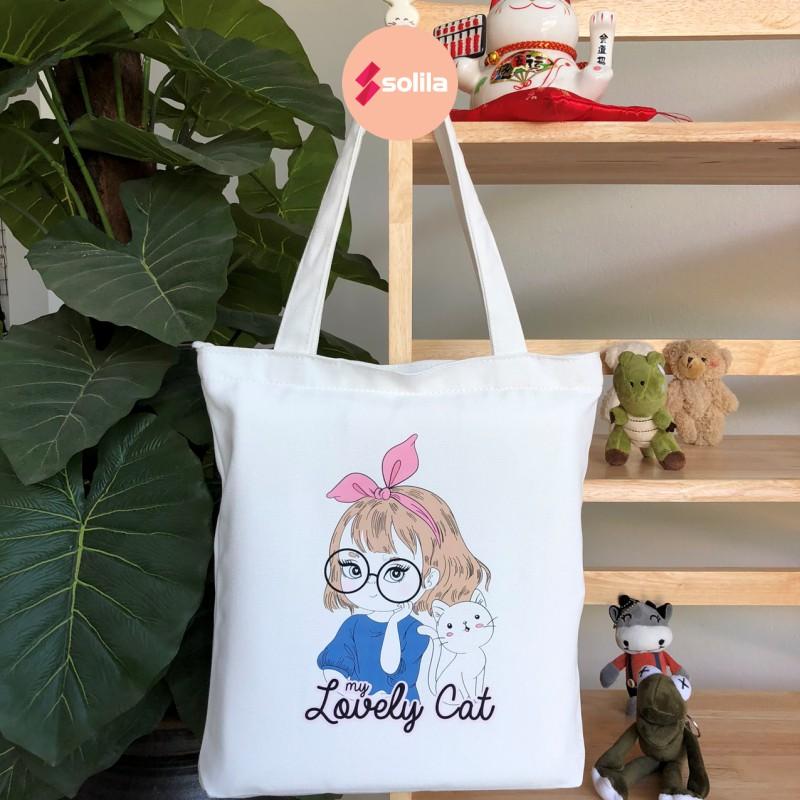 Túi tote bag vải canvas mềm đẹp có khóa và túi phụ cho bạn nữ đi học đi làm thời trang hàn quốc