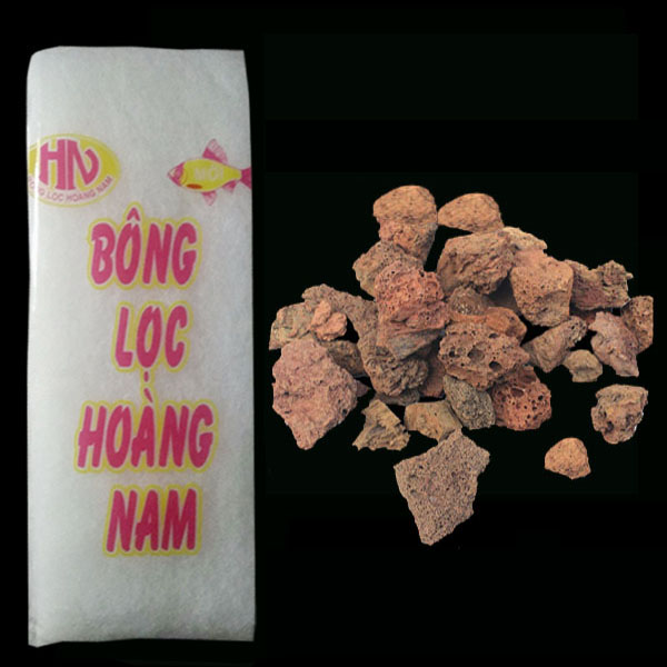Combo Đá Nham Thạch + Bông Lọc Bể Cá 30x13cm vật liệu lọc, trang trí bể cá