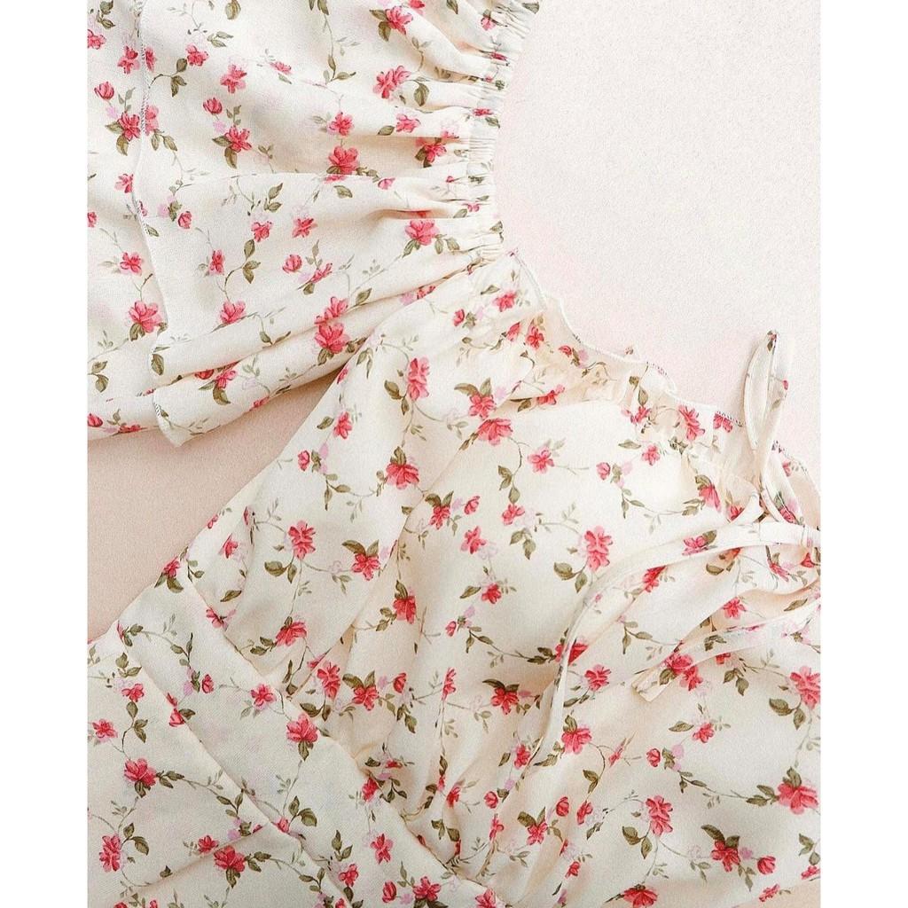 Jumpsuit mùa hè hoa nhí trễ vai bẹt vai tay rời giá rẻ mặc được 3 kiểu có lớp lót mát
