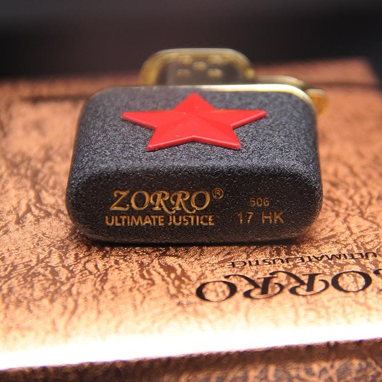 Vỏ Hột Quẹt Bật Lửa Cối Zorro Z506 Si Đen In Hình Ngôi Sao - Dùng Xăng Bấc Đá