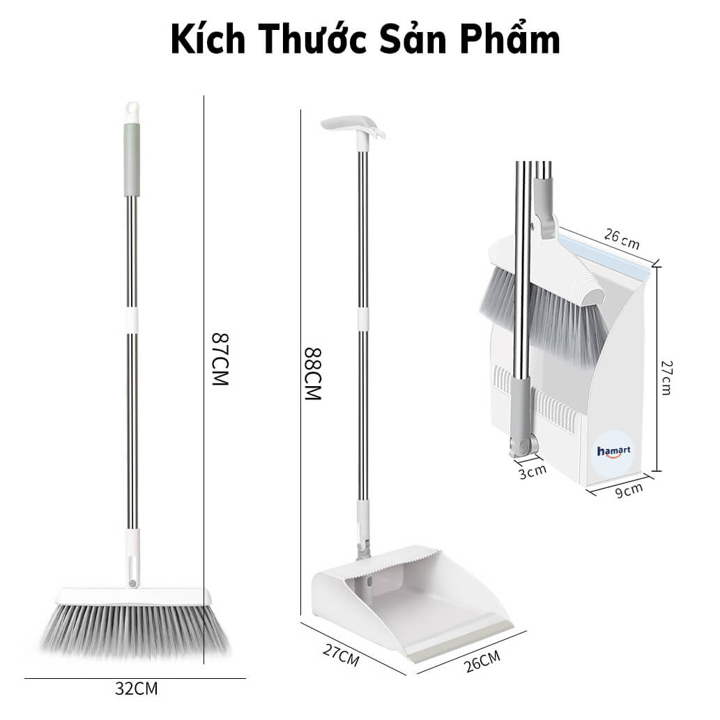 Chổi Quét Nhà Thông Minh Hamart 2in1 Chổi Nhựa Kèm Hót Rác Gấp Gọn - XOAY 180° KY LỌC RÁC