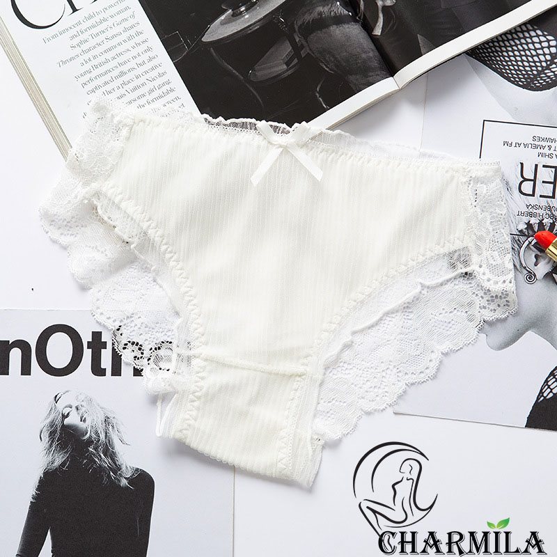 Quần lót nữ ren phối xốp và cotton mặt trước cách điệu dễ thương mã QL20