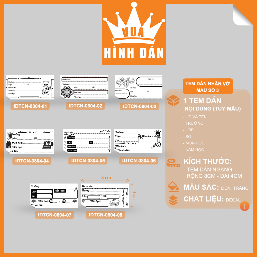 Set 30/50 NHÃN VỞ HỌC SINH SINH VIÊN trắng đen 8x4cm đơn giản đẹp mắt