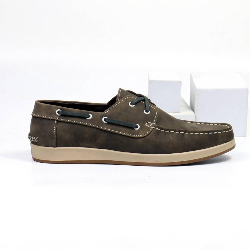 Giày da nam Boat Shoes Xám da bò sáp cao cấp Hanmade, Lucas Shoes, Bảo hành 1 năm