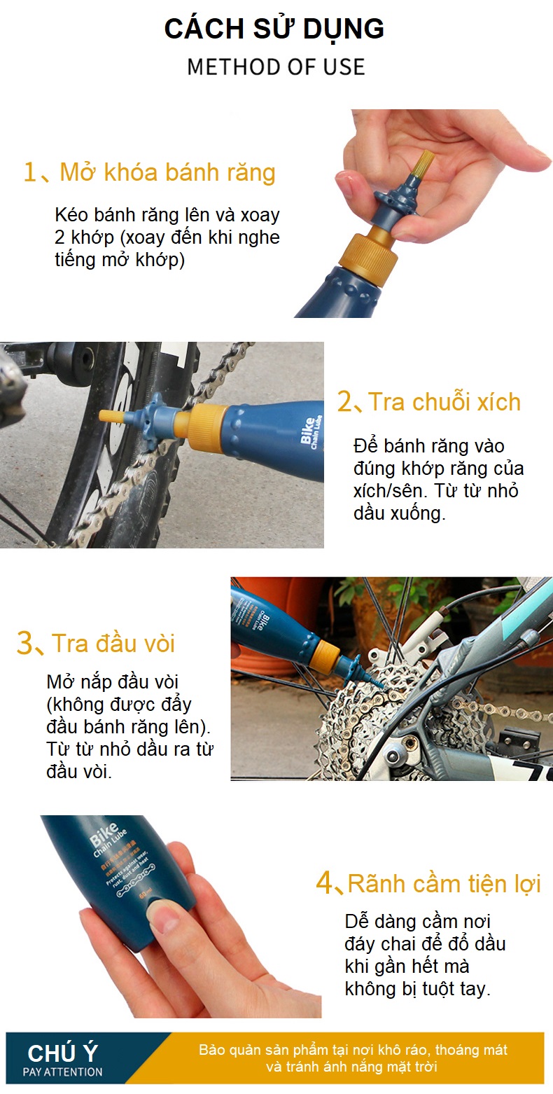 Dầu tra xích xe đạp bôi trơn hoàn hảo HATSU XĐ, chống bụi, giảm mài mòn cho sên xe đạp - đạt Chuẩn RoSH - 60ml