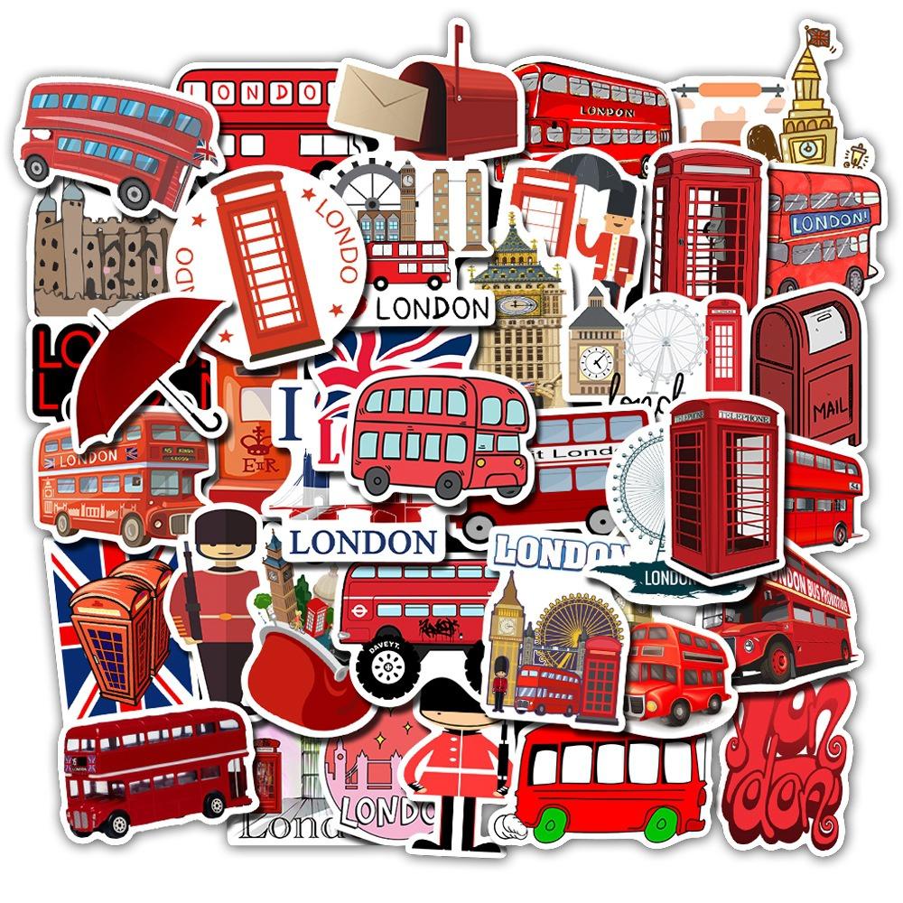 Set 50 Cái STICKER Xe Buýt London Chống Thấm Nước Trang Trí Điện Thoại , Laptop , Vali Siêu Cute