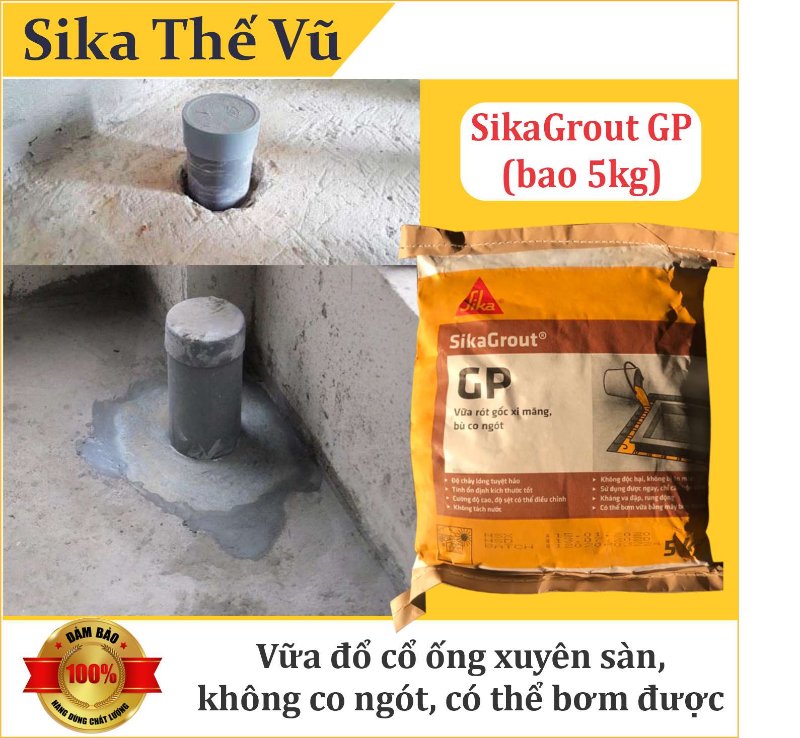 Vữa đổ chống thấm cổ ống xuyên sàn - SikaGrout GP (bao 5kg)