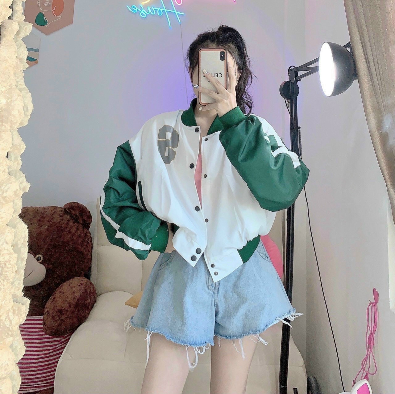 Áo khoác gió 2 lớp, Áo Khoác Bomber Nữ Form Croptop Cúc Bấm 2 Lớp Dày Mịn Siêu Đẹp, áo khoác croptop số 9, Áo khoác bomber nữ số 9 form ngắn crotop vải dù cao cấp, Áo khoác nữ phong cách Ulzzang