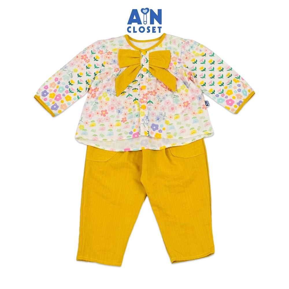 Bộ quần áo Dài bé gái họa tiết Hoa Nơ Vàng cotton - AICDBGDTRWZZ - AIN Closet