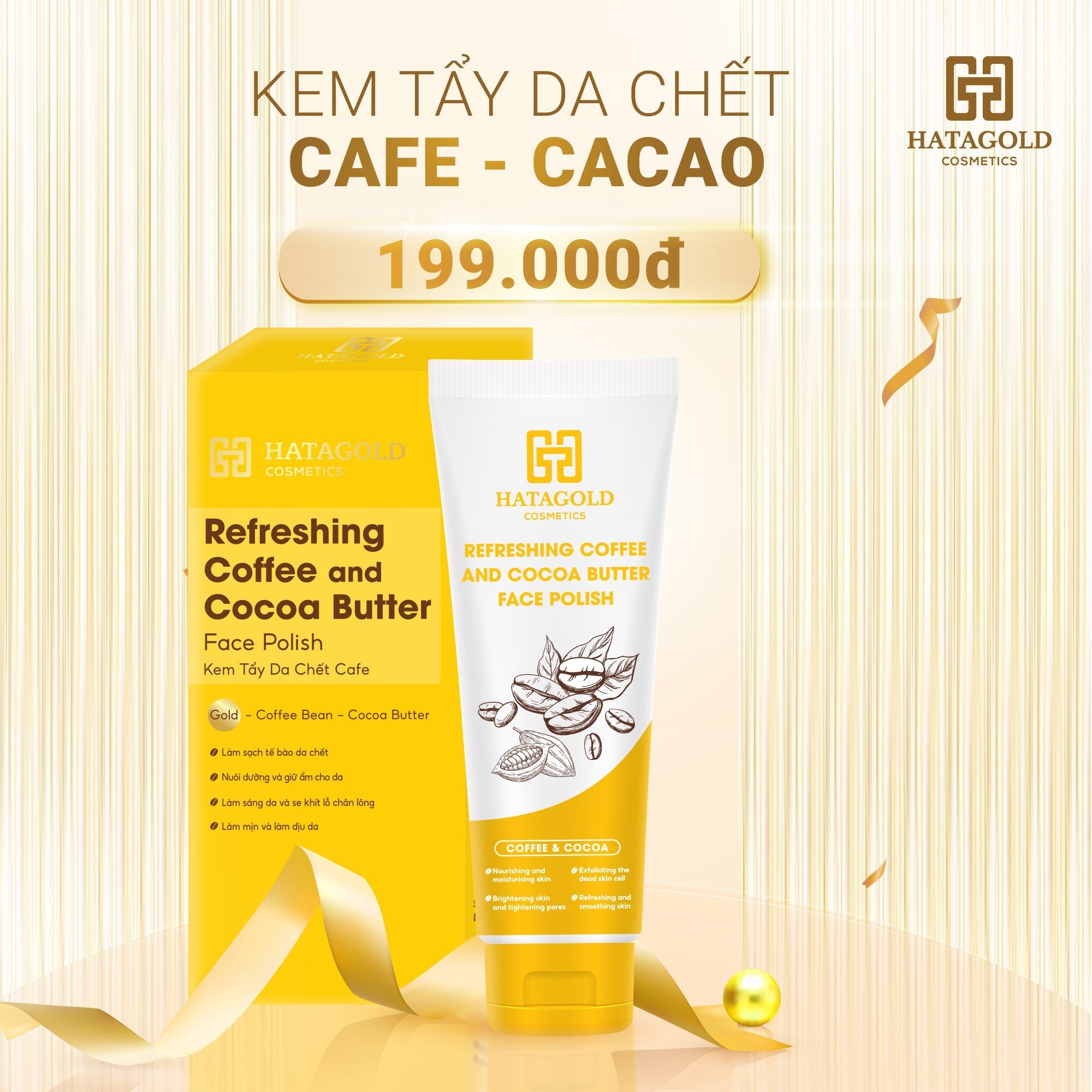 HATAGOLD | Kem Tẩy Da Chết Café - Bơ Cacao | Refreshing Coffee and Cocoa Butter Face Polish - KL:160g