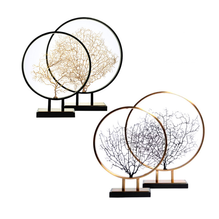 Decor Để Bàn Trang Trí - 2 Vòng Tròn Kim Loại Cây Khô FDR021 Phòng Khách, Phòng Làm Việc, Phòng Trưng Bày......