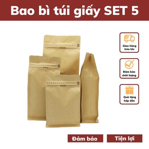 Túi giấy kraft nhật bao bì đựng cà phê hạt khô van 1 chiều túi xi măng 4 cạnh túi zip gói hàng đựng thực phẩm