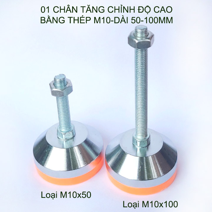 01 Chân tăng chỉnh độ cao bằng sắt có đế cao su, trục M10, dài 50-100mm tùy chọn