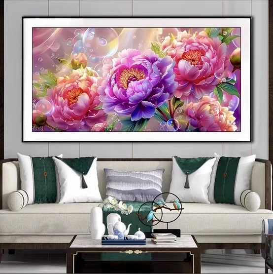 Tranh thêu kín Hoa mẫu đơn 2108, kích thước 50 x85 cm