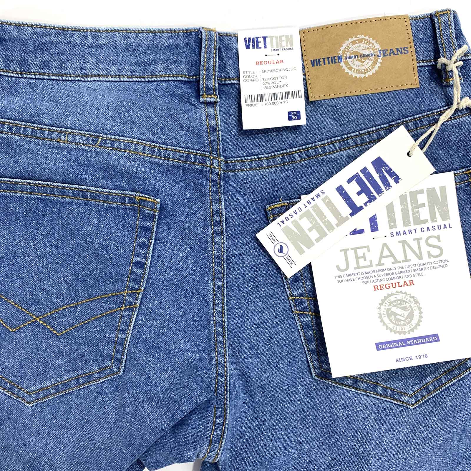 Viettien - Quần Jeans nam 6R7105 - 7106 gồm 2 phom dáng - regular may rộng - regular fit may vừa