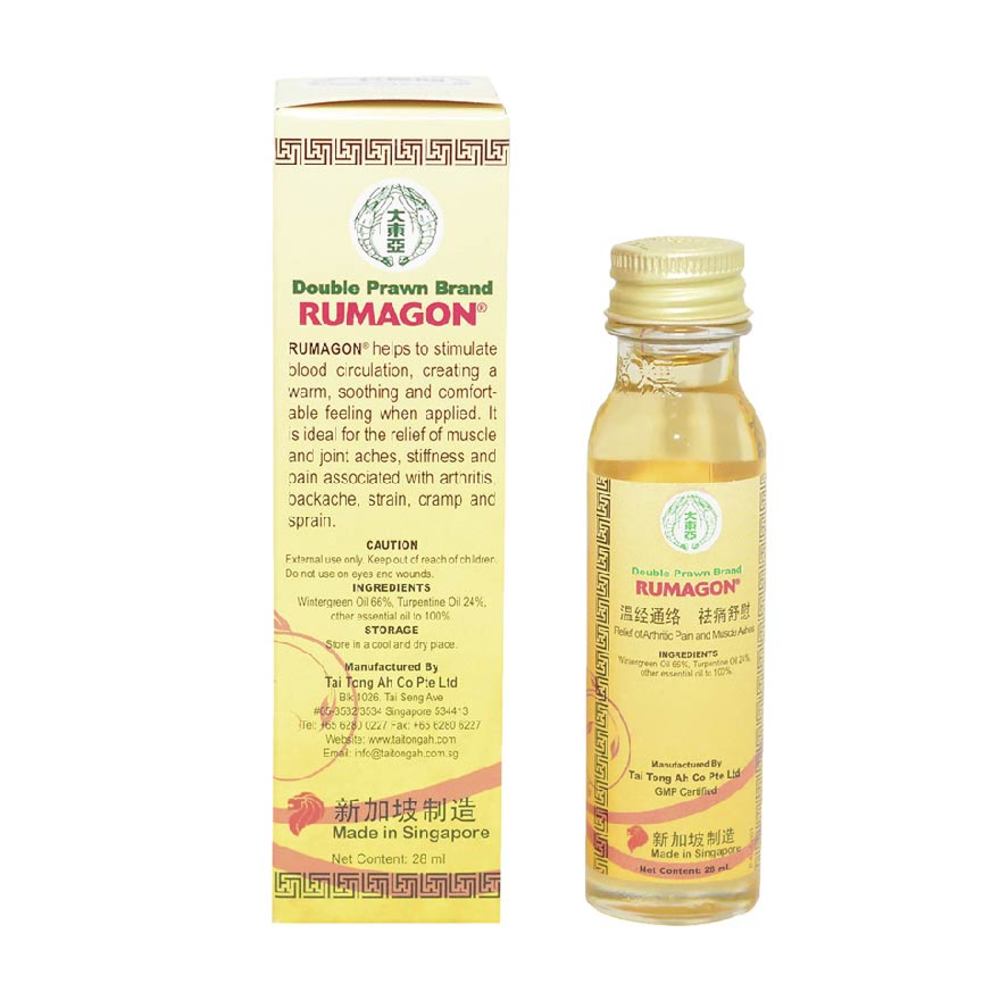Dầu Xoa Bóp Thảo Dược Rumagon 28ml chứa tinh dầu thiên nhiên giúp giảm đau cơ và khớp giảm viêm khớp, đau lưng, căng thẳng, chuột rút , bong gân từ Singapore