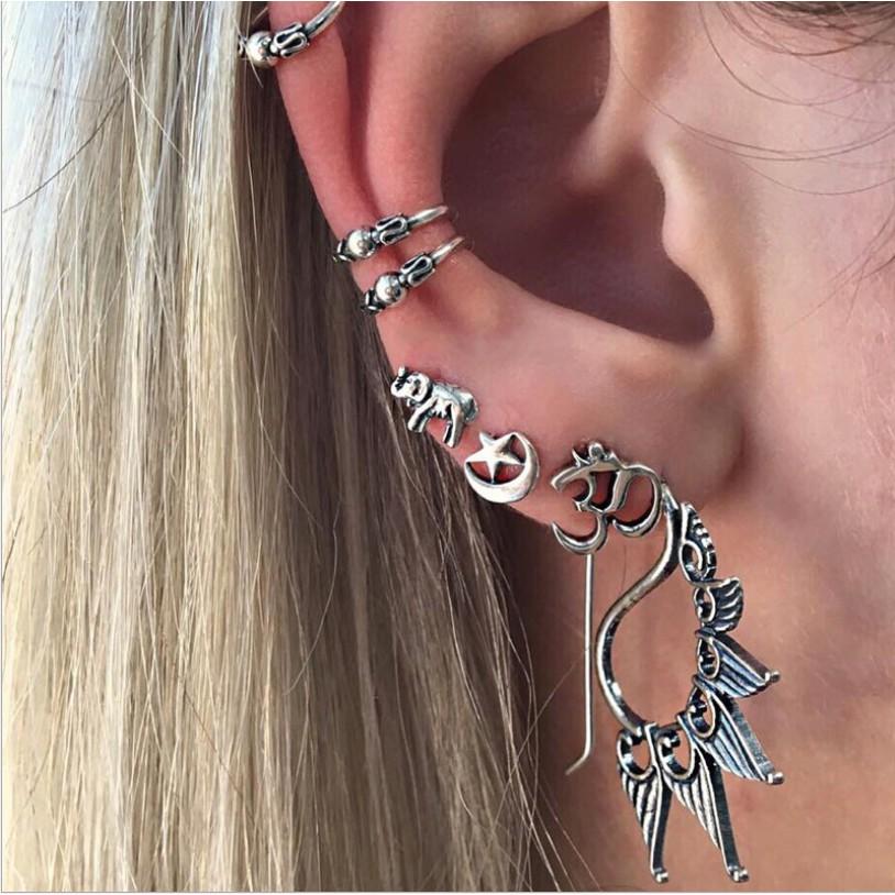 Combo bông tai màu bạc cổ 7 mẫu