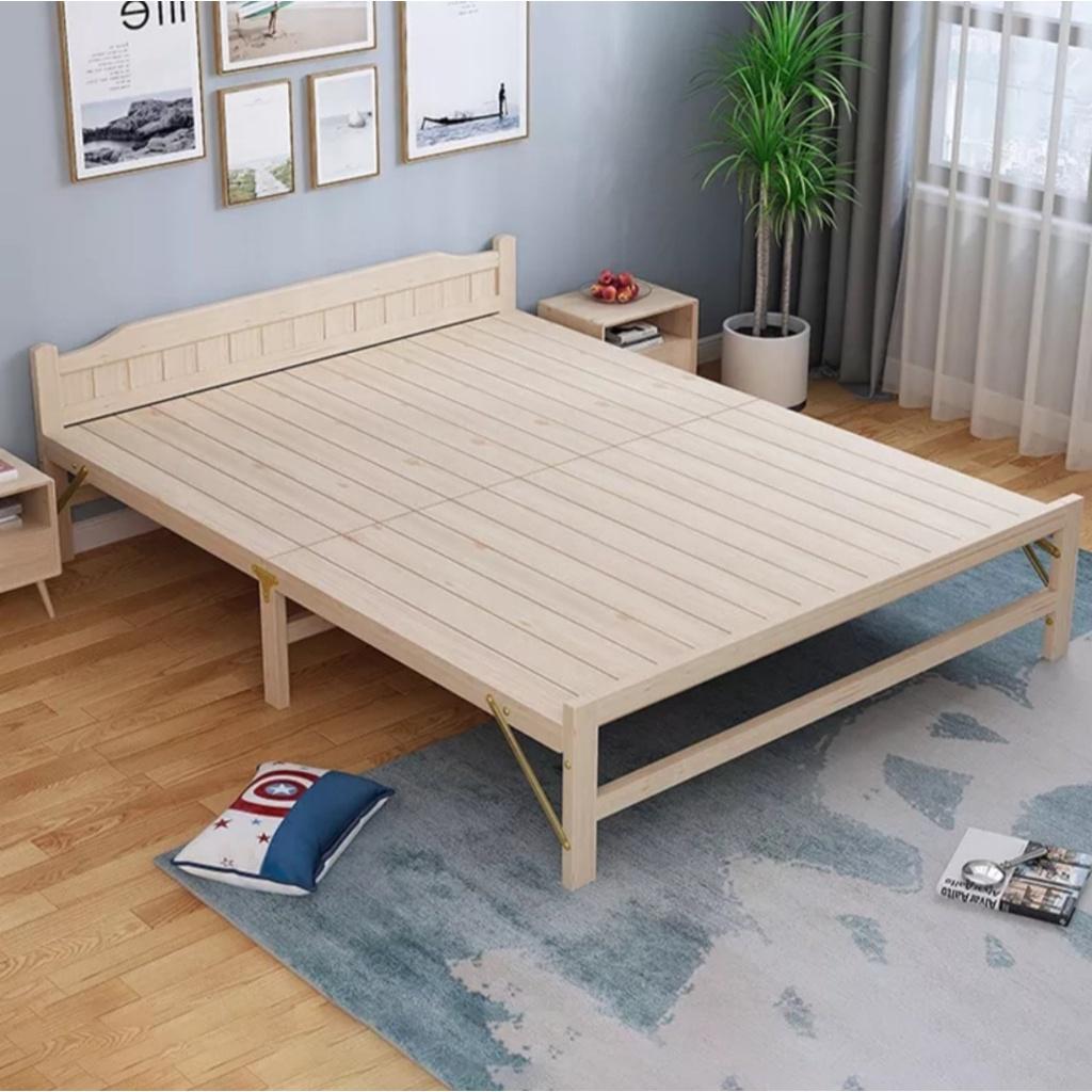 (tặng đệm gối) Giường ngủ gỗ thông 80x200cm gấp gọn tiện dụng