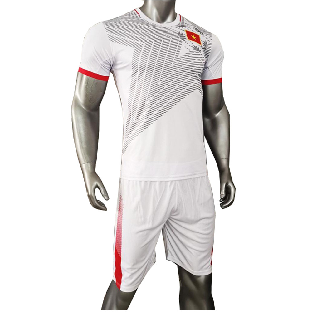 Bộ quần áo thi đấu đội tuyển Việt Nam màu trắng năm 2020, vải thun thể thao, thấm hút tốt, thoáng mát, co dãn, thoải mái vận động, kiểu dáng trẻ trung, có logo