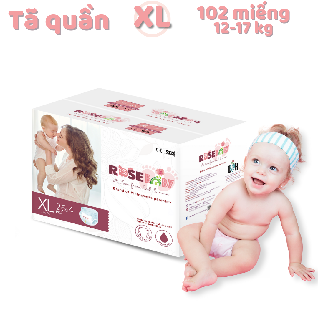 Thùng Bỉm Quần Rose Baby  Size XL26 (104 miếng)