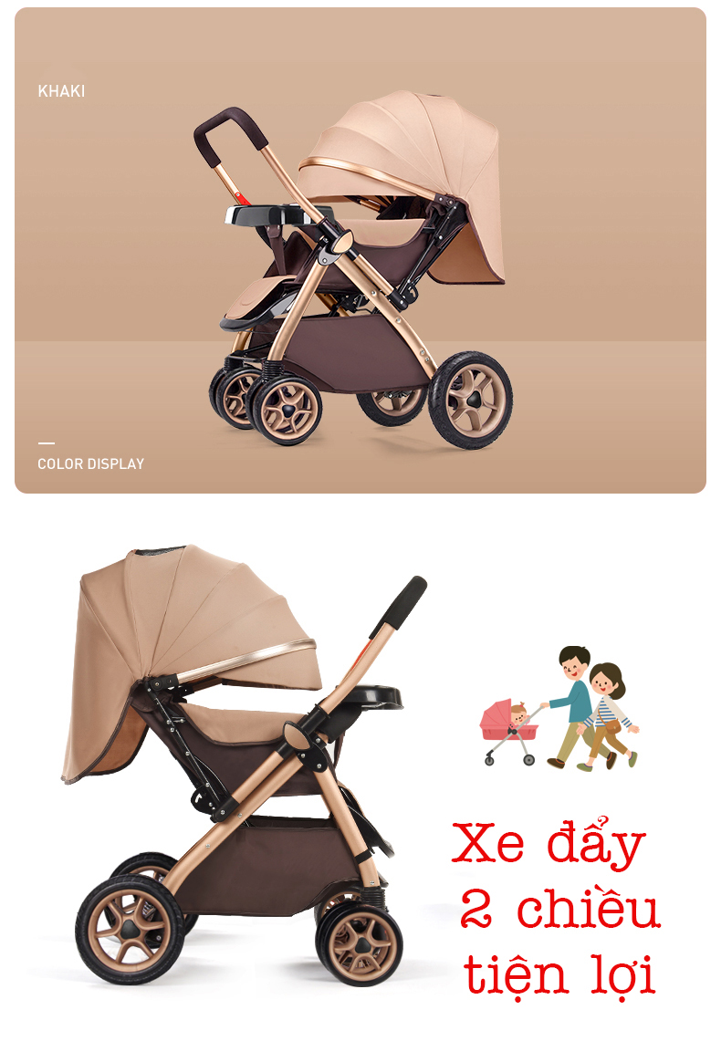 Xe đẩy trẻ em cao cấp 2 chiều 3 tư thế gấp gọn khi du lịch, kiểu dáng sang trọng