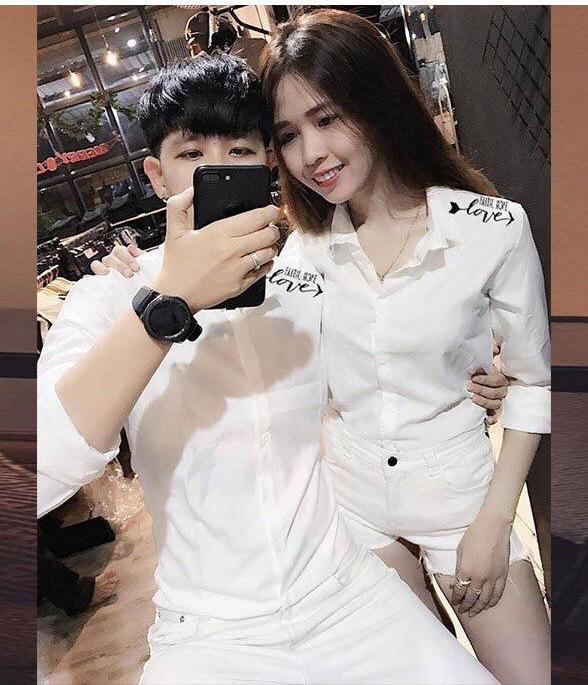 ÁO SƠ MI CẶP ĐÔI NAM NỮ I LOVE YOU HOT TREND HÀN QUỐC