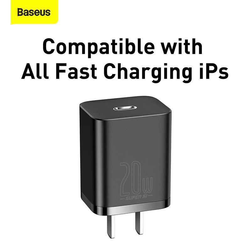 Bộ sạc nhanh, nhỏ gọn Baseus Super Si Quick Charger 20W dùng cho iPhone 12/iP11/XS Max (Type C, 20W/18W, PD/ QC3.0 Quick charger) - Hàng chính hãng