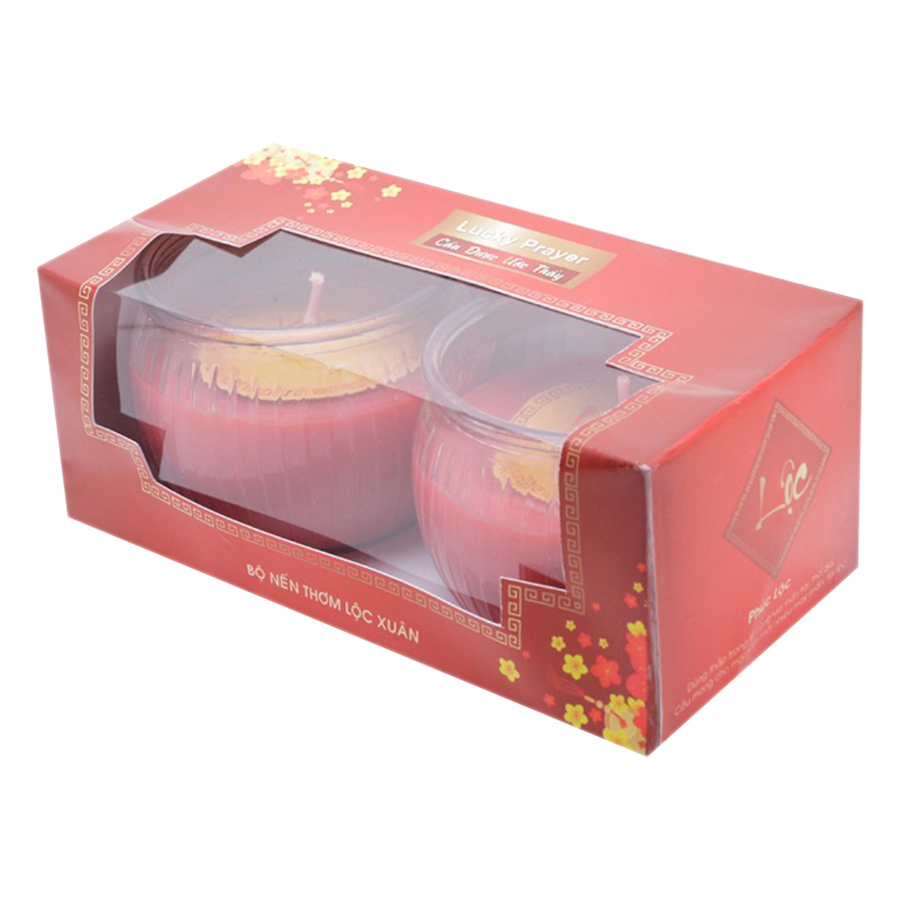 Bộ Nến Thơm Lộc Xuân Chữ Phúc - Lộc Quang Minh Candle SZ - Đỏ