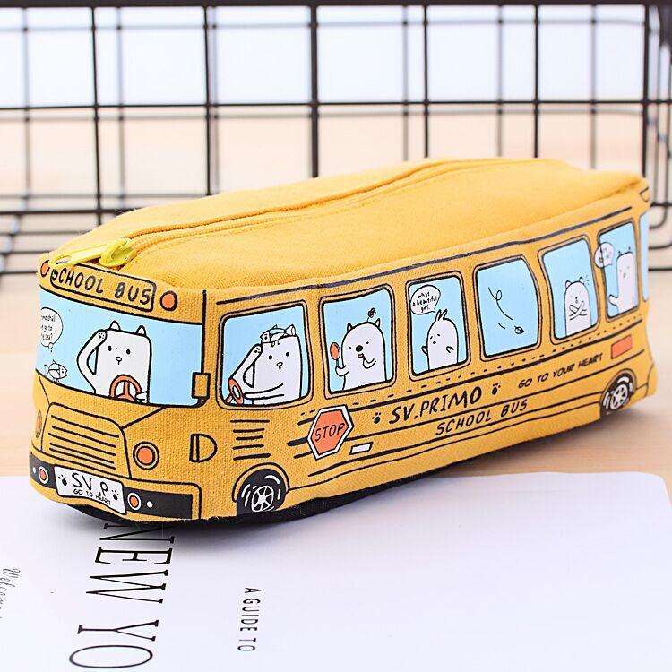 Túi đựng bút bằng vải cỡ lớn 19x6.5x6CM, hình dáng chiếc xe bus nhiều màu T1220