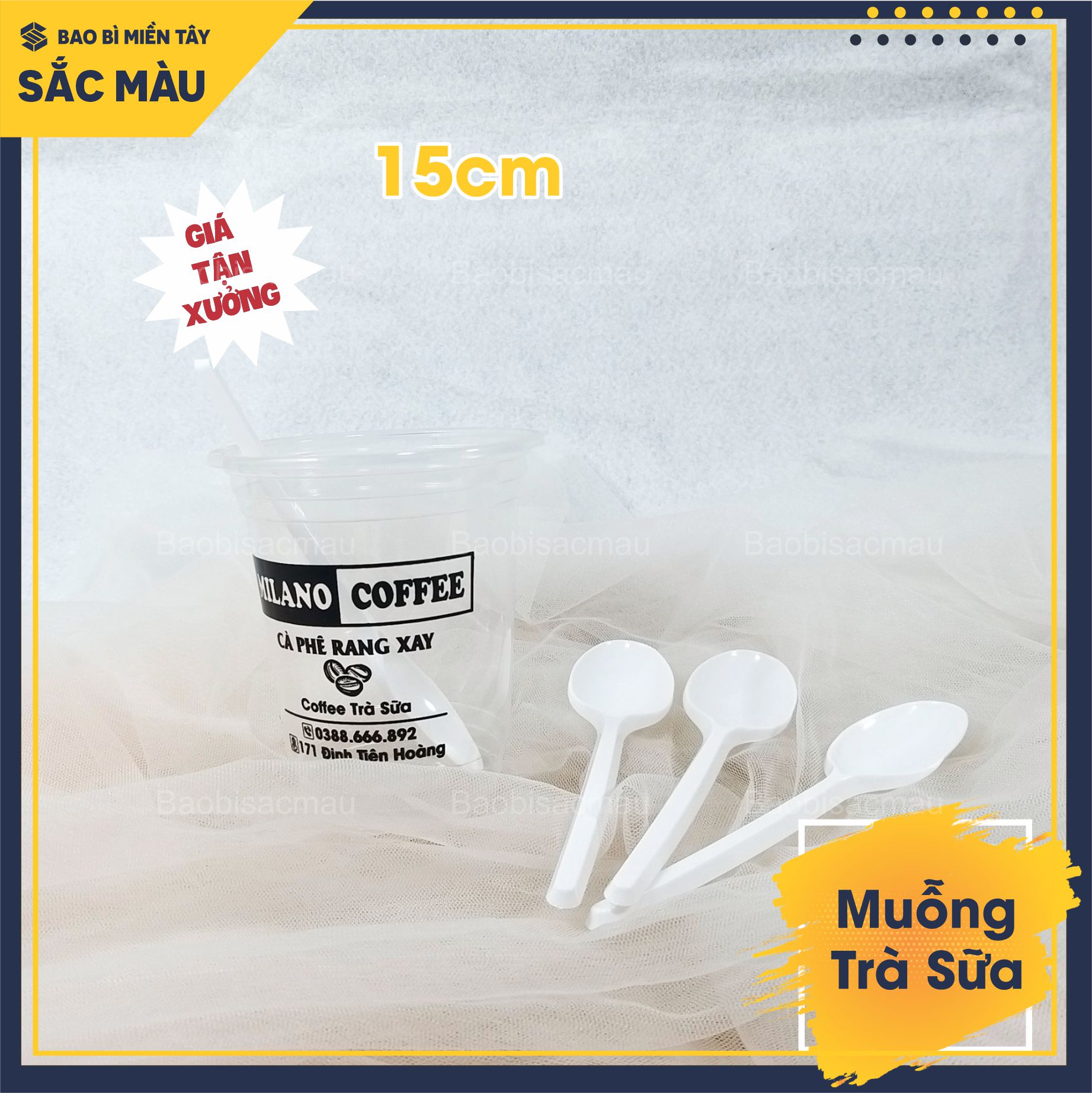 Sỉ 100 muỗng nhựa 15cm dành cho quán trà sữa, muỗng nhựa cà phê, muỗng nhựa sinh tố