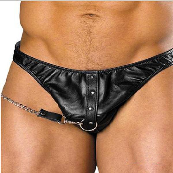 Mens PU leather G-string Underwear Chain Low Rise Briefs Thong Clubwear