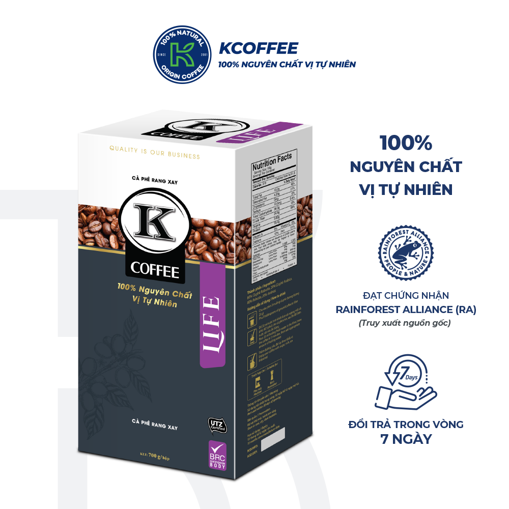 Cà phê rang xay KCoffee 100% Robusta Arabica nguyên chất K-LIFE