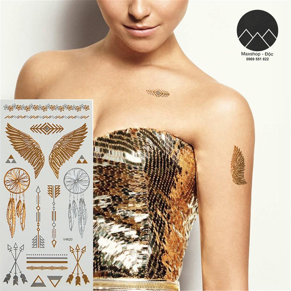 Hình xăm dán ánh kim - Set hình xăm nhũ ánh kim henna giả tatoo hóa trang Halloween