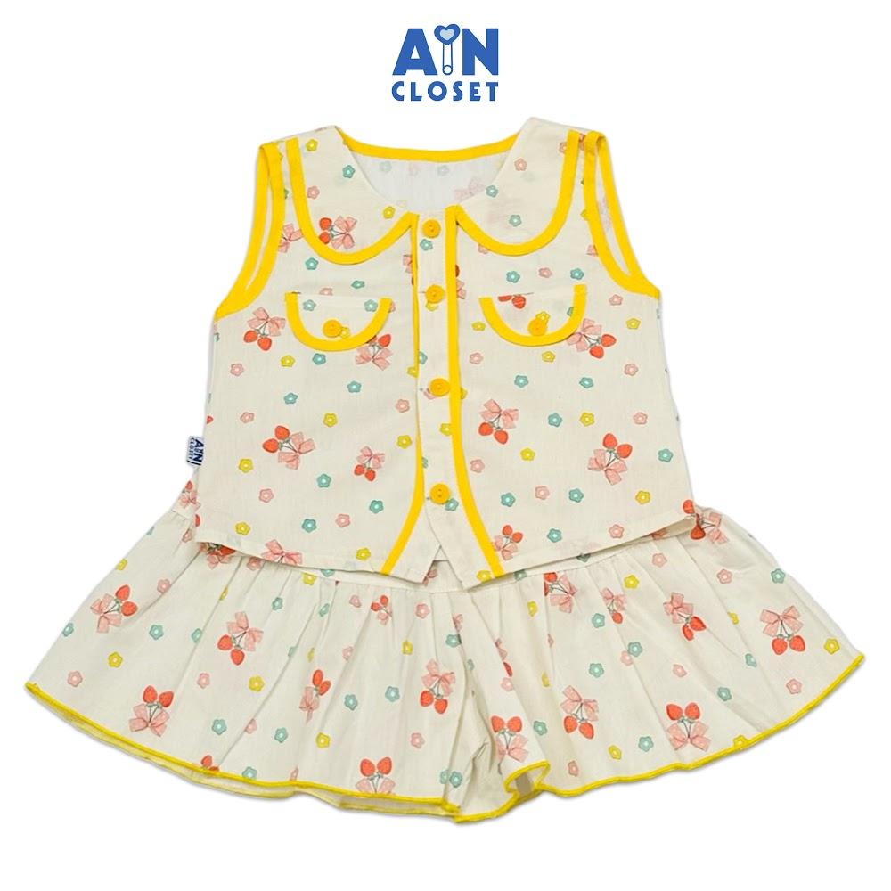 Bộ quần áo Ngắn bé gái họa tiết Dâu Nơ Vàng Cotton - AICDBGXAIUTZ - AIN Closet