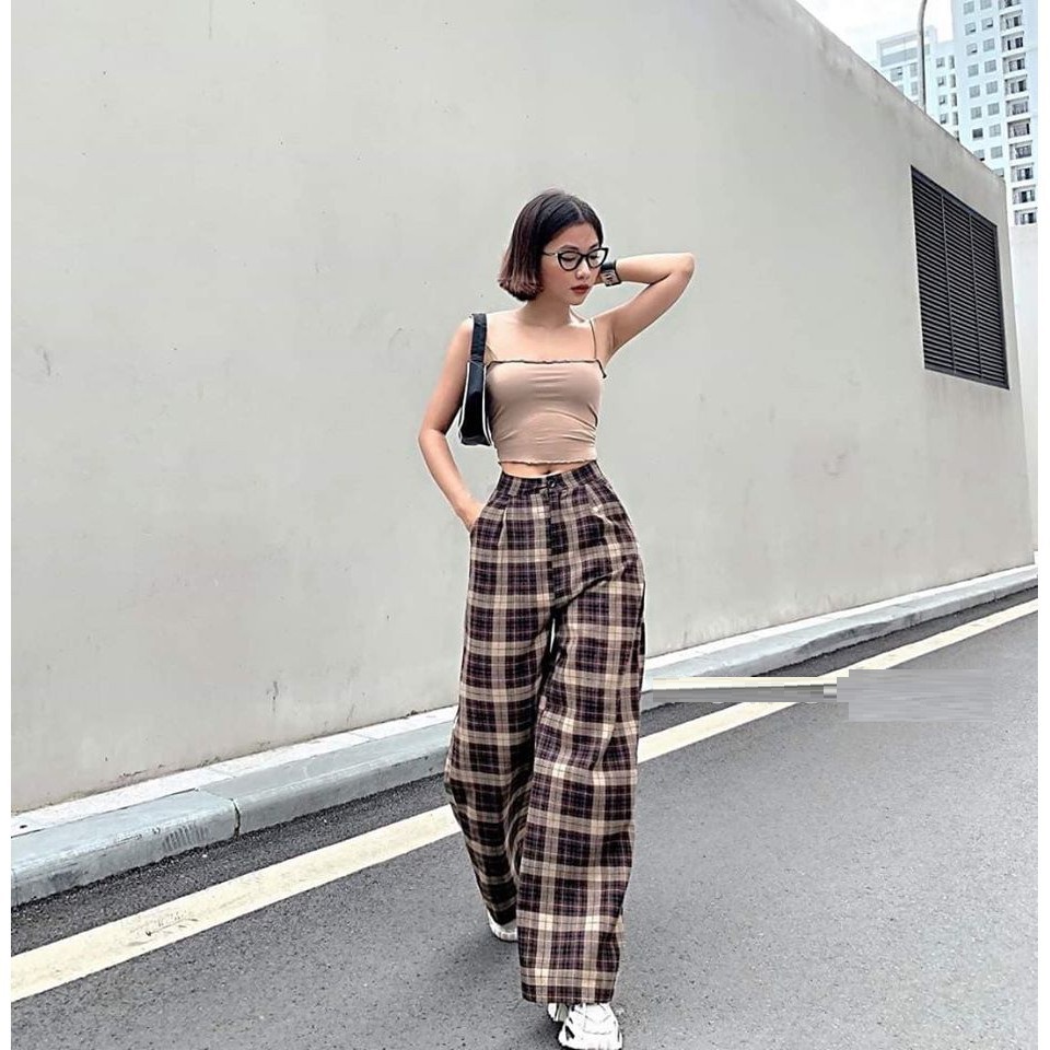 Quần ống rộng KẺ khuy trước tự tin khoe cá tính