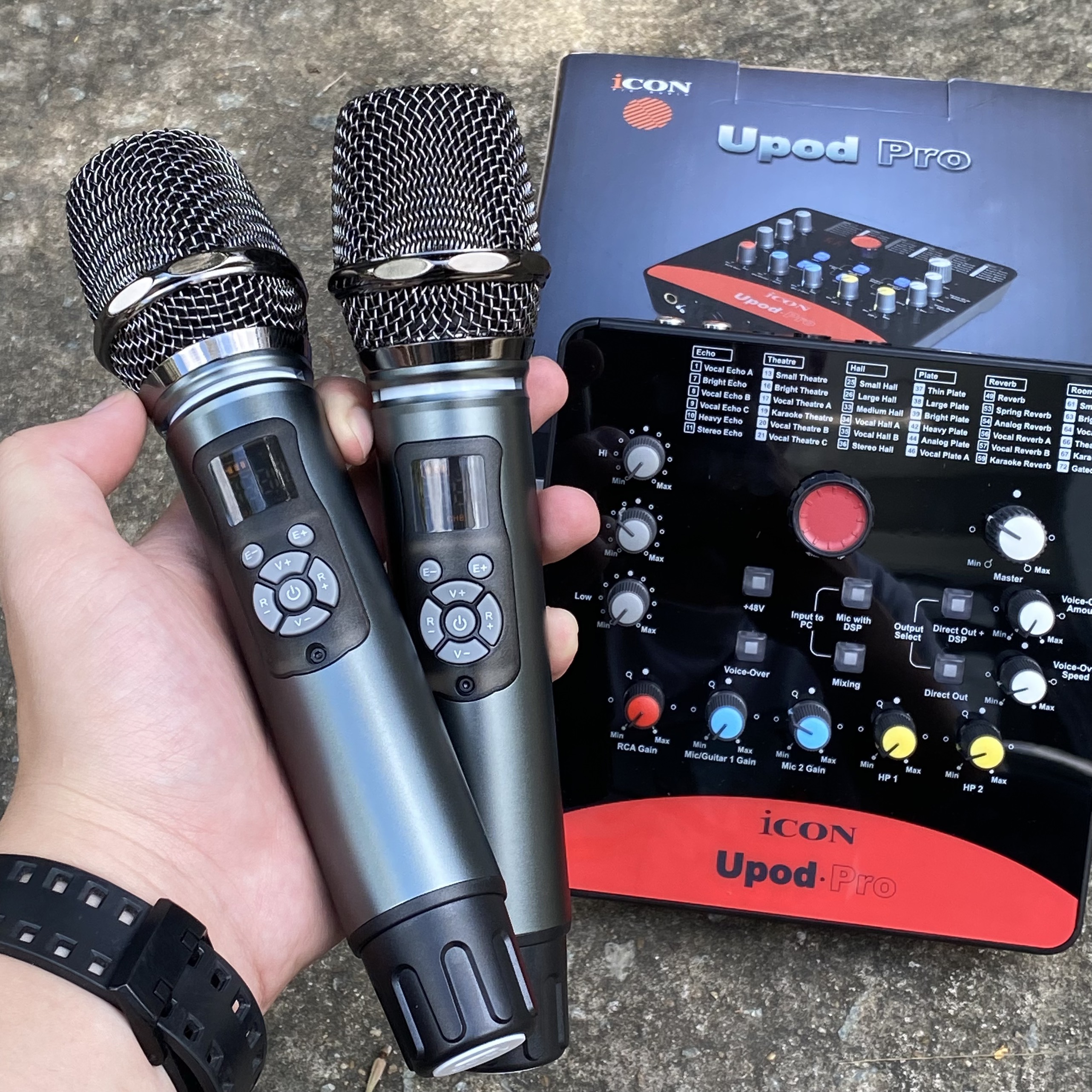 Combo Livestream Hát Karaoke online Sound card Icon Upod Pro – 72 chế độ vang – Soundcard thu âm chuyên nghiệp - Micro Đa Năng AK298