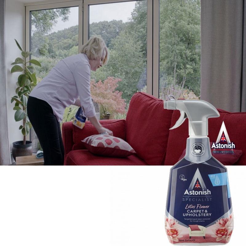 Bình xịt tẩy ni thảm Astonish C6720 750ml chuyên làm sạch cực mạnh các vết bẩn từ bên trong sợi nỉ ghế sofa phòng khách, gối nỉ, ghế nỉ ô tô