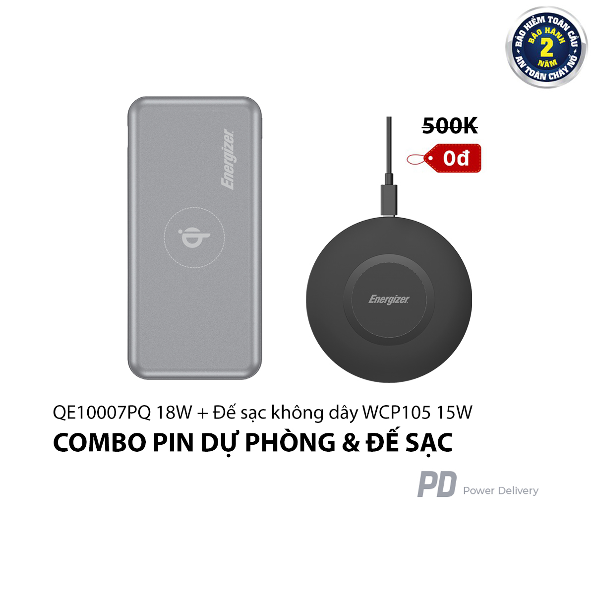 Combo Pin sạc dự phòng Energizer QE10007PQ + Đế sạc không dây WCP105 - HÀNG CHÍNH HÃNG