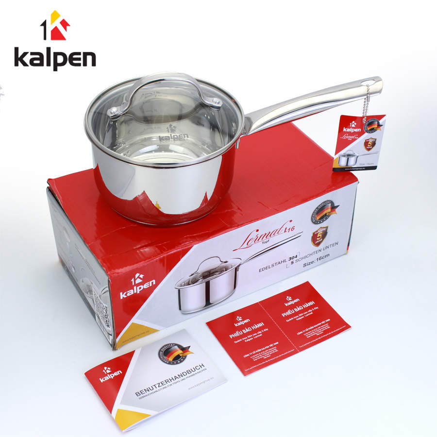 Quánh Inox 304 đáy 5 lớp Kalpen Lermat size 16cm chuẩn Đức - Hàng chính hãng